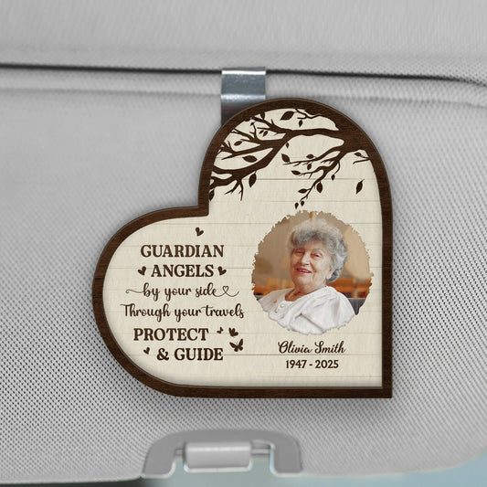 Personalized guardian angel visor clip with photo print - custom car memorial gift