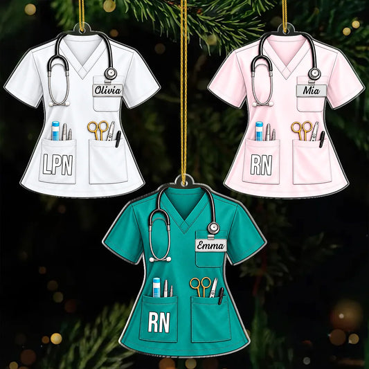 Personalized Medical Scrubs Acrylic Ornament - Custom Nurse Christmas Keepsake Gift