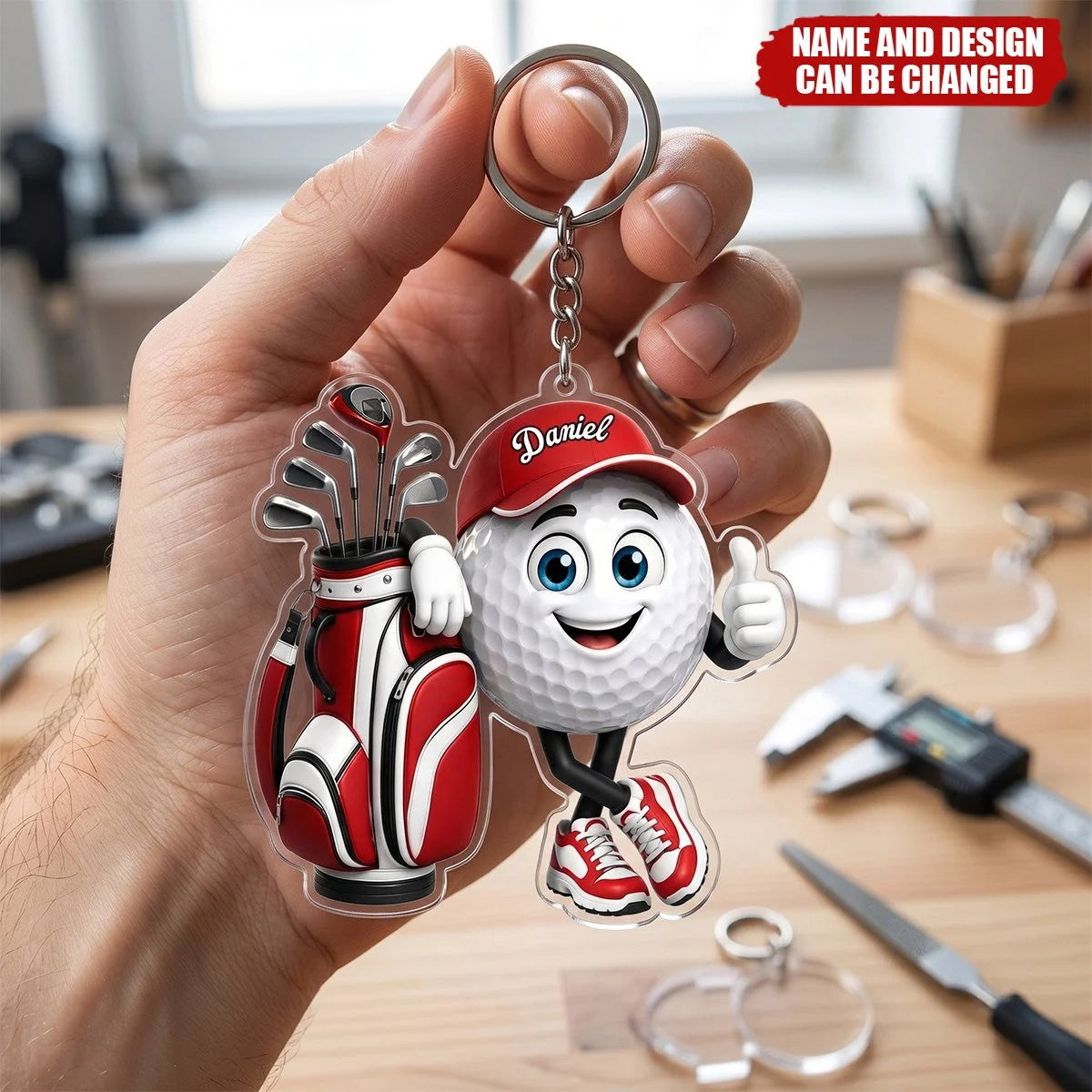 Personalized Golfer Acrylic Keychain - Custom Golf Bag Name Gift