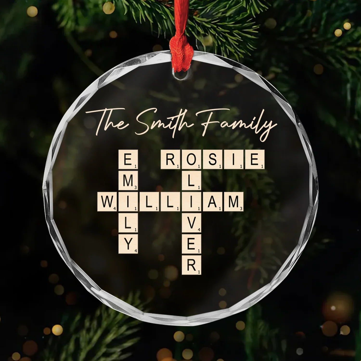 Personalized Family Crossword Glass Ornament - Custom Names Christmas Keepsake