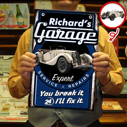 "You Break It I'll Fix It" Personalized Garage Metal Sign - Custom Vintage Car Wall Art Decor