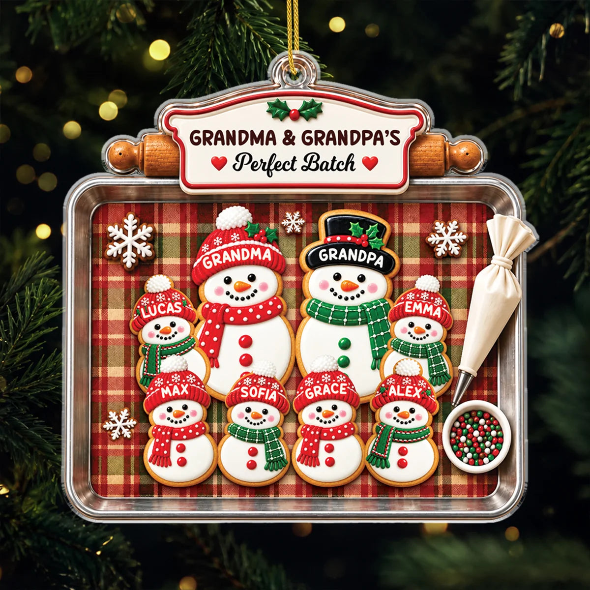 Grandma & Grandpa's Perfect Batch Snowman Acrylic Ornament - Personalized Family Keepsake