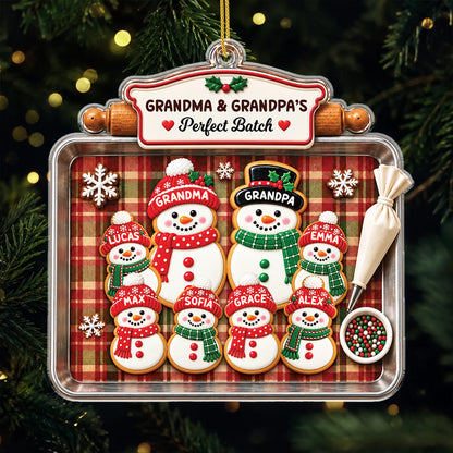 Grandma & Grandpa's Perfect Batch Snowman Acrylic Ornament - Personalized Family Keepsake