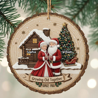 Growing Old Together Personalized Christmas Ornament - Custom Wooden Couple Keepsake Gift
