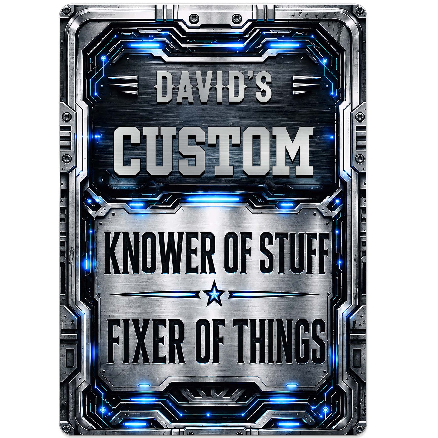 Personalized garage metal sign featuring Knower of Stuff Fixer of Things for dad's man cave wall decor image 8