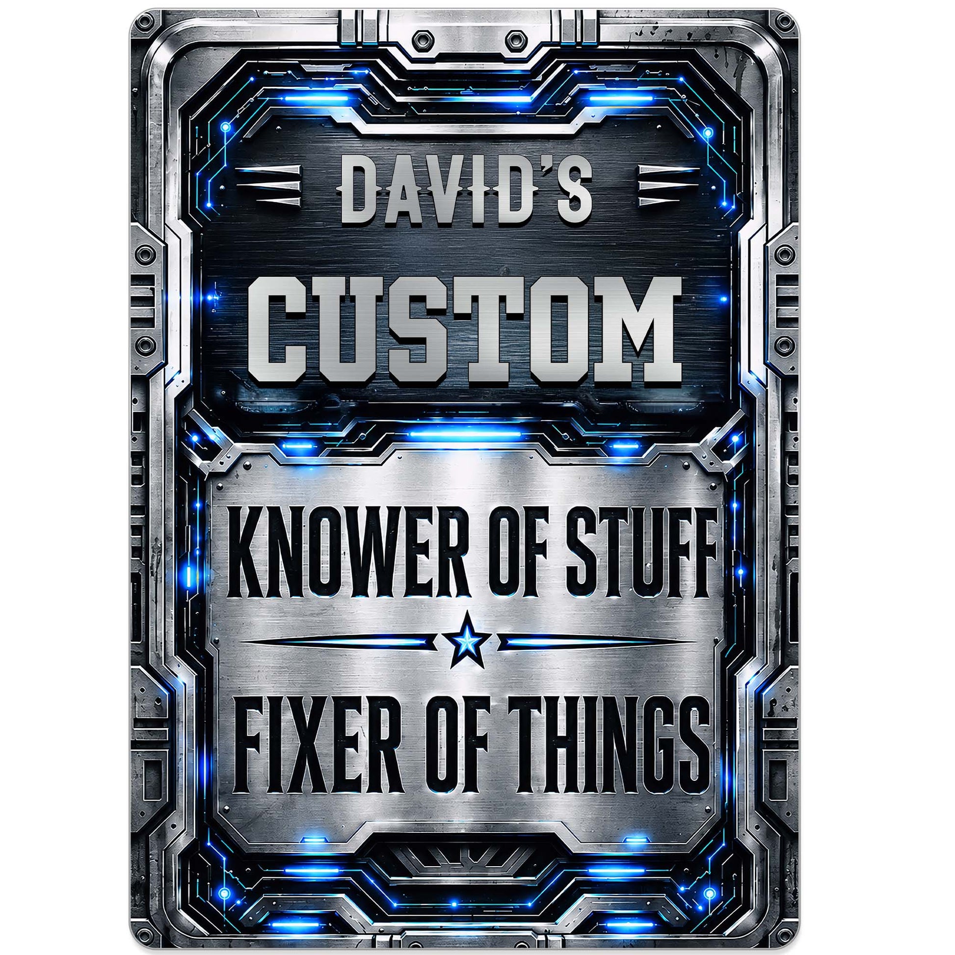 Personalized garage metal sign featuring Knower of Stuff Fixer of Things for dad's man cave wall decor image 8