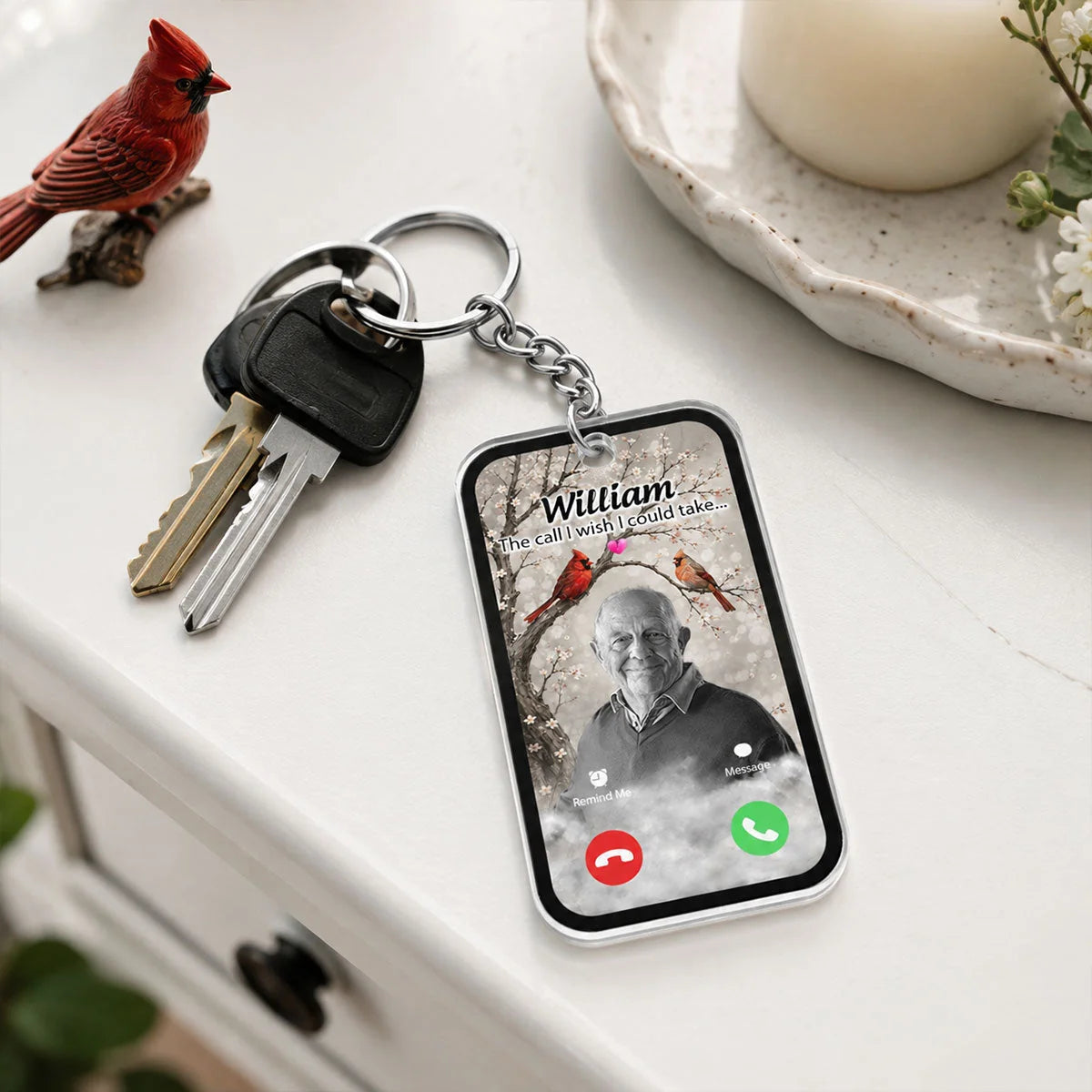 "The Call I Wish I Could Take" Personalized Memorial Keychain - Custom Photo Cardinal Sympathy Gift