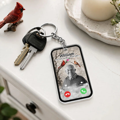 "The Call I Wish I Could Take" Personalized Memorial Keychain - Custom Photo Cardinal Sympathy Gift