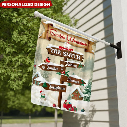 Santa's Workshop Signpost Personalized Christmas Garden Flag - Custom Holiday Yard Decor for Family