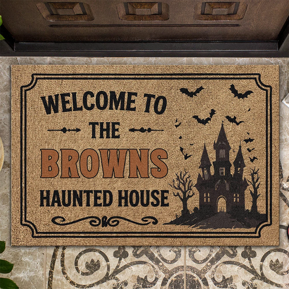 Welcome To The Family Haunted House - Personalized Halloween Doormat Outdoor Porch Decor Gift