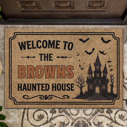 Welcome To The Family Haunted House - Personalized Halloween Doormat Outdoor Porch Decor Gift