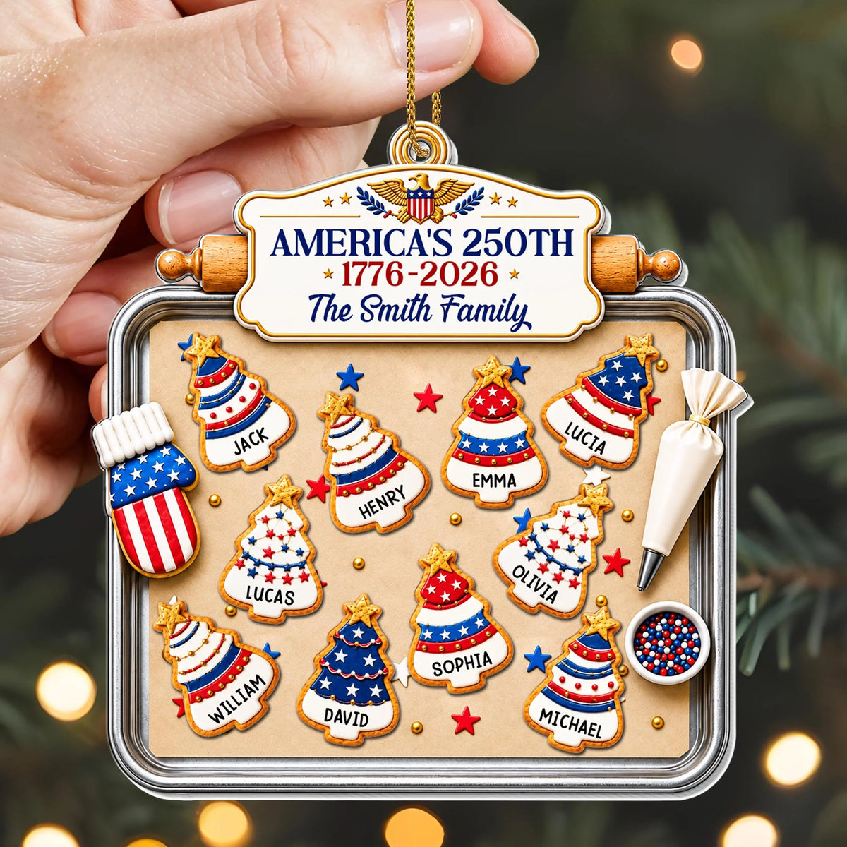 America's 250th Christmas Tree Cookies Personalized Acrylic Ornament - Holiday Keepsake for Family