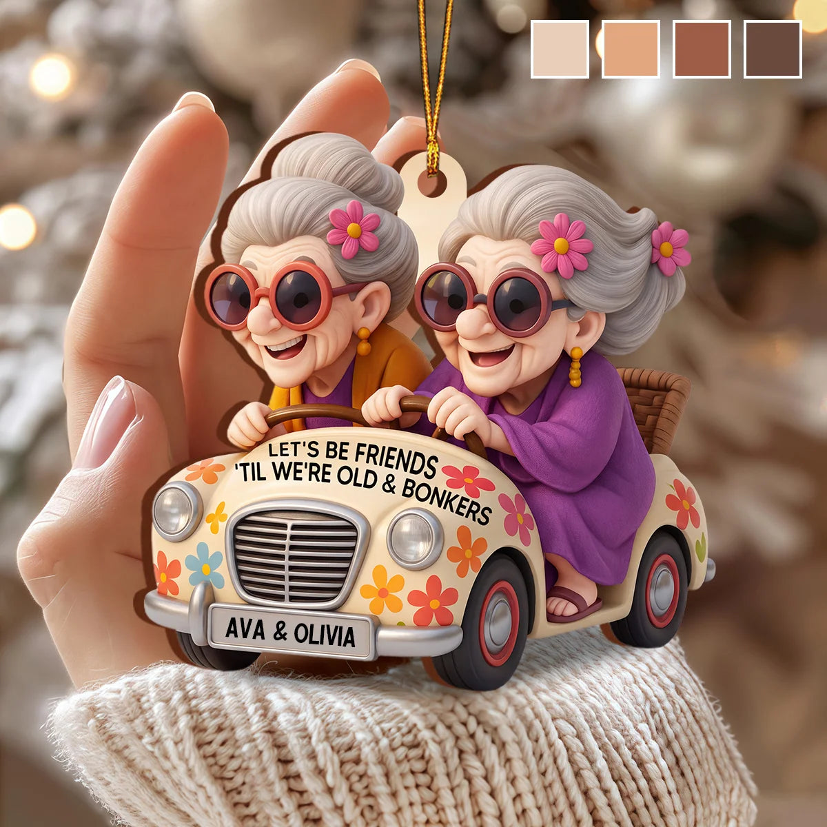 "Friends 'Til We're Old & Bonkers" Personalized Bestie Wooden Ornament - Custom Christmas Gift for Best Friends
