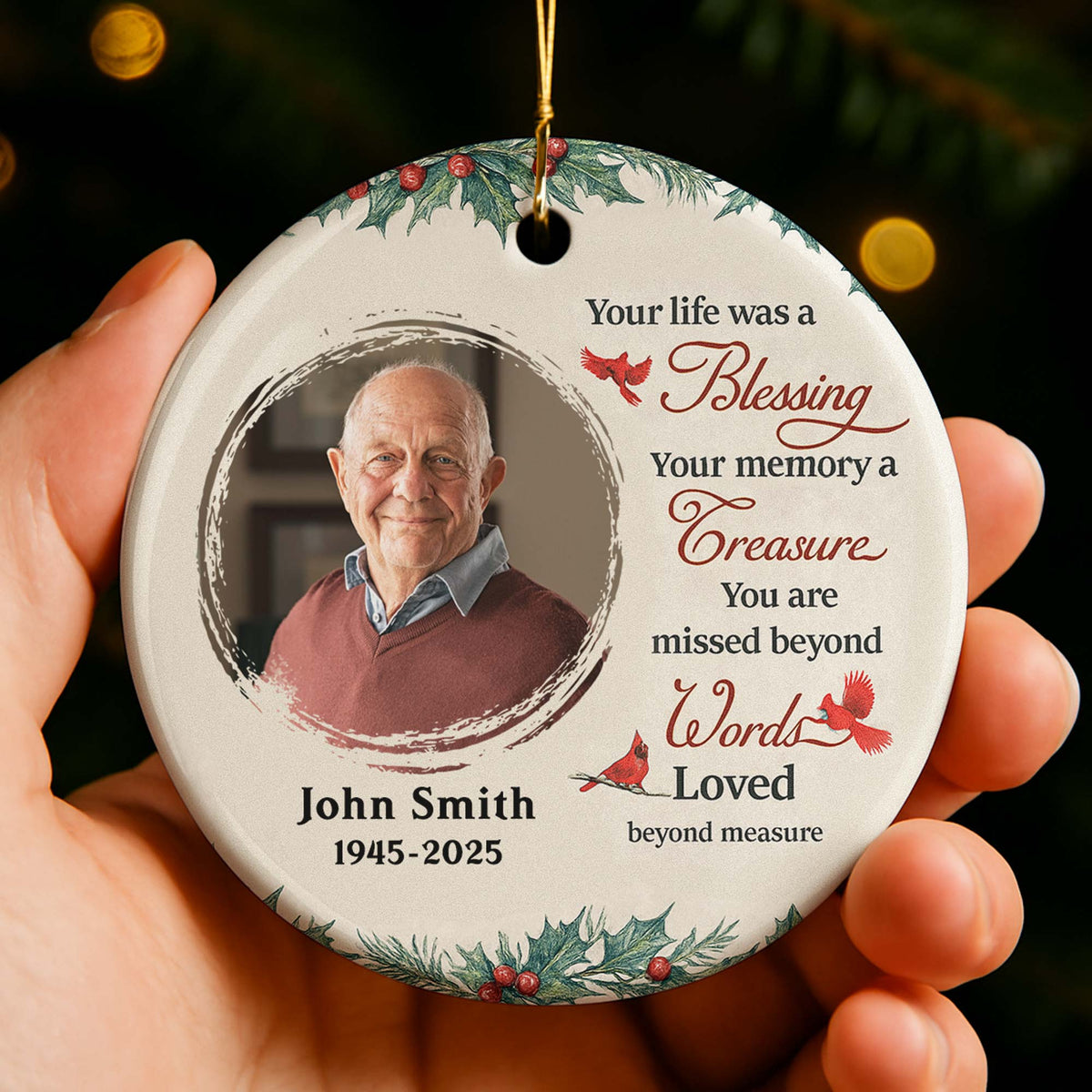 Your Life Was a Blessing Memorial Ornament With Cardinal Bird