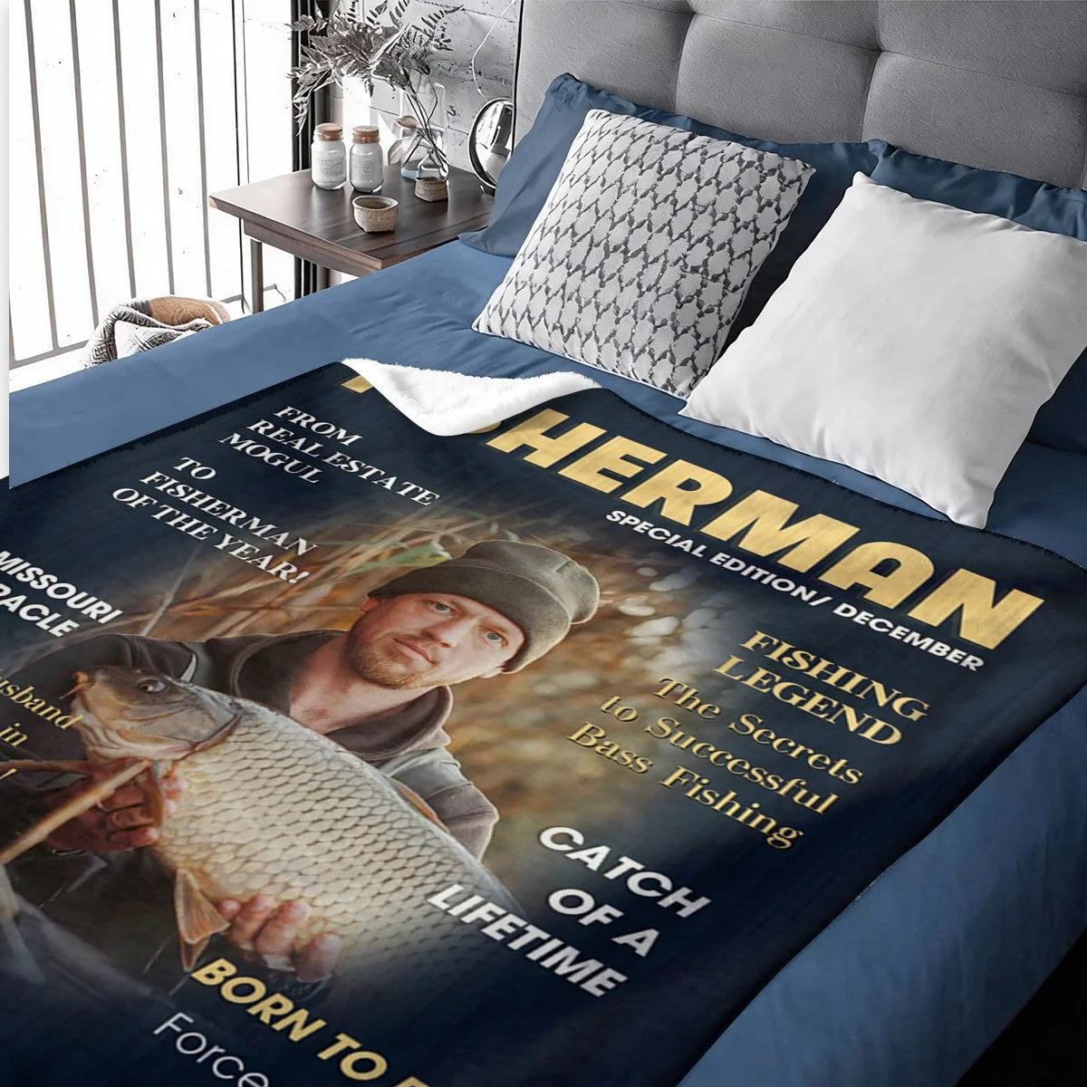 Born to Fish Custom Photo Cover Blanket - Personalized Fishing Blanket Gift for Dad & Husband