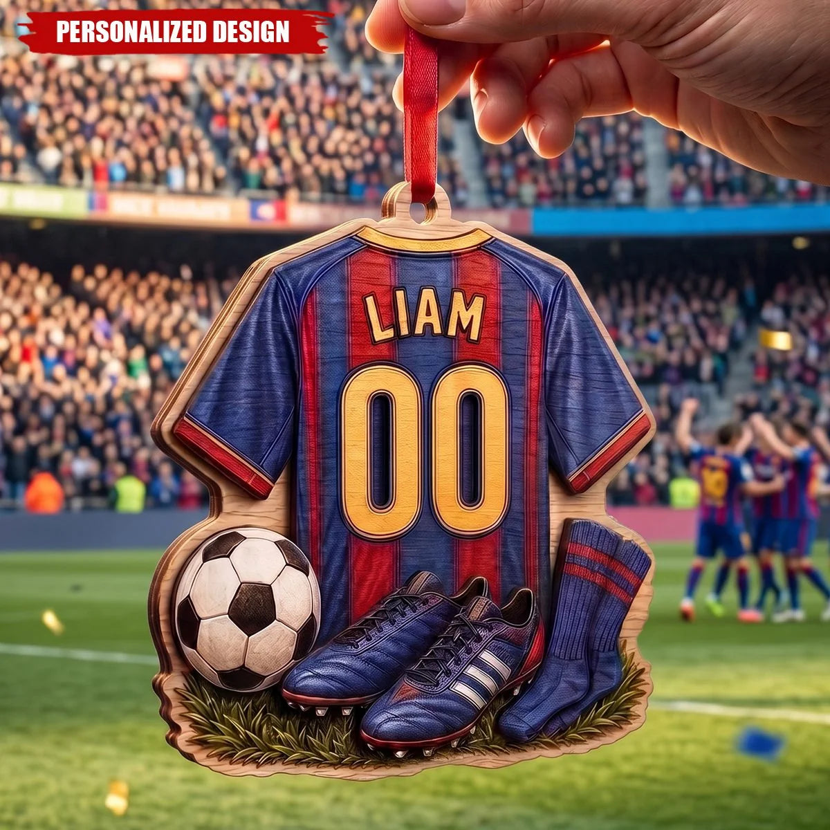 Personalized Soccer Jersey Wood Ornament - Custom Player Name and Number Christmas Keepsake Gift