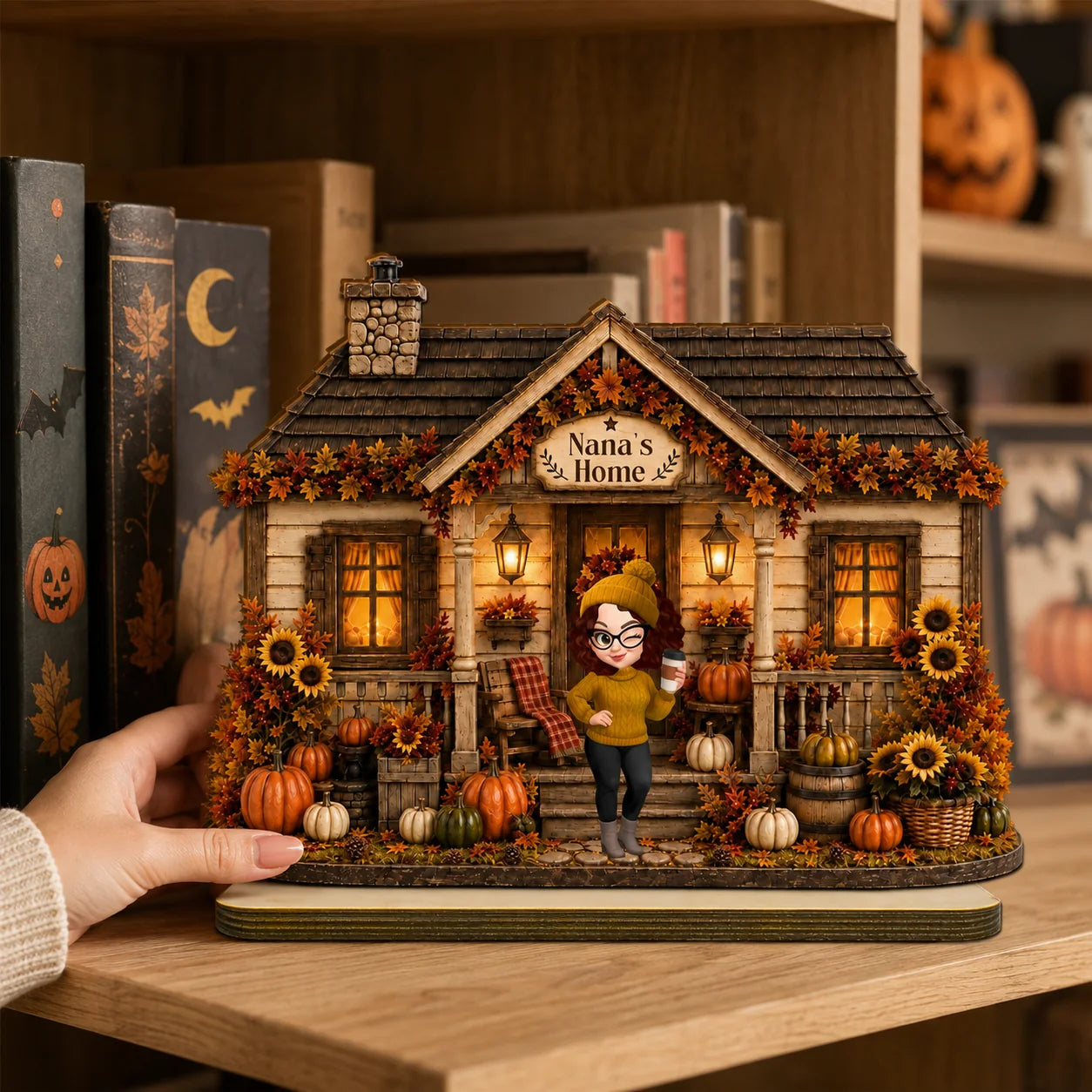 Nana's Home Custom Harvest Wood Plaque - Personalized Pumpkin Fall Table Decor & Thanksgiving Gift for Grandma