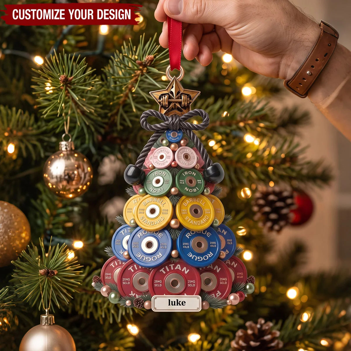 Weight Plate Christmas Tree Personalized Acrylic Ornament - Custom Gift for Fitness Lovers & Gym Rats