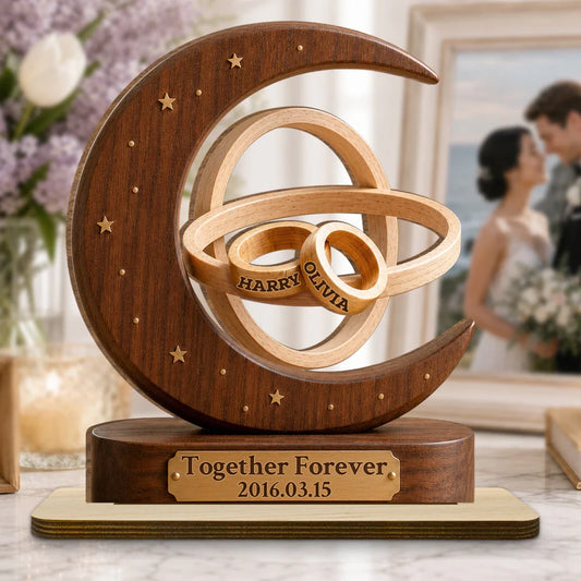 Personalized couple wood plaque with Together Forever print and custom date for anniversary keepsake gift
