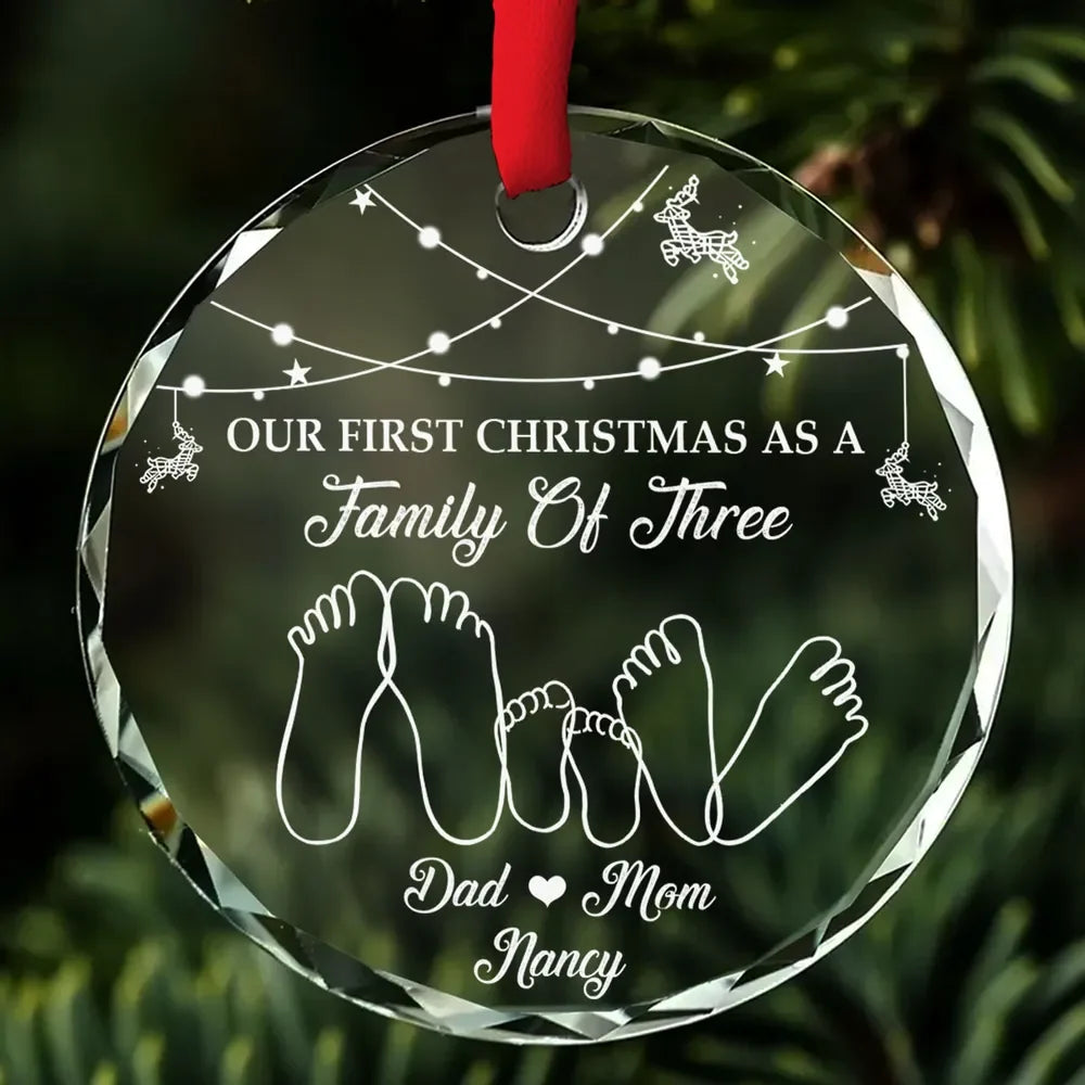 First Christmas As A Family - Personalized Glass Ornament for New Parents Keepsake