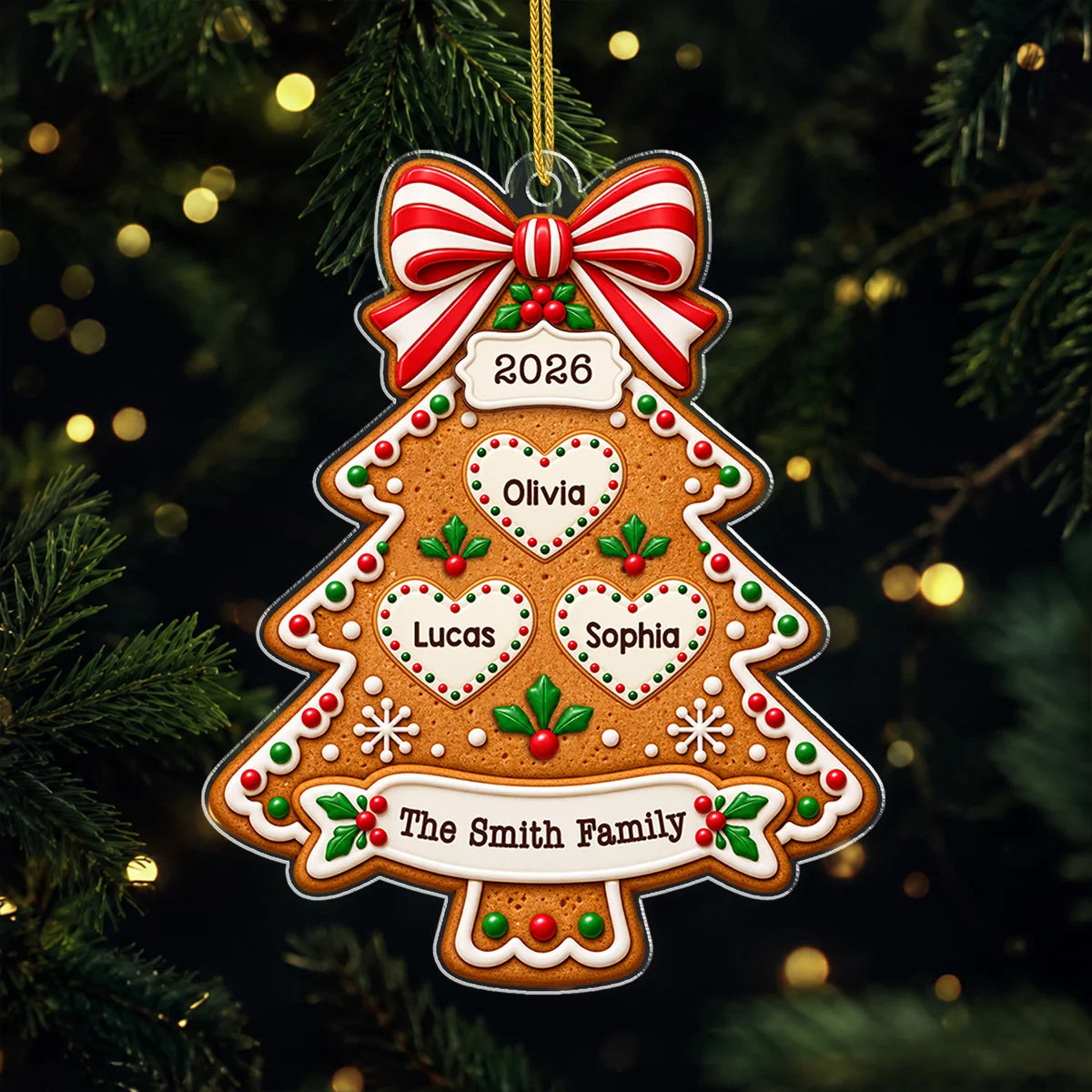 Personalized Christmas Family Acrylic Ornament - Custom Gingerbread Tree Keepsake