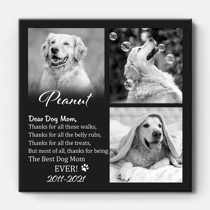 Best Dog Mom Ever Personalized Square Photo Canvas - Custom Pet Memorial Gift for Dog Lovers