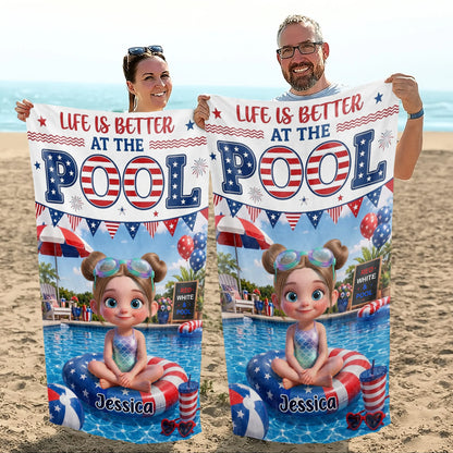 Personalized Patriotic Girl Pool Beach Towel for Daughter/Granddaughter image 8