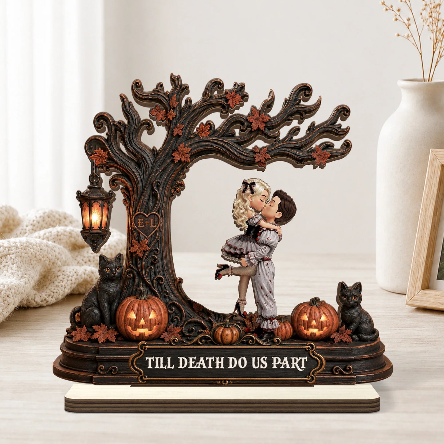 Personalized Halloween Couple Wooden Plaque personalization view for Couples