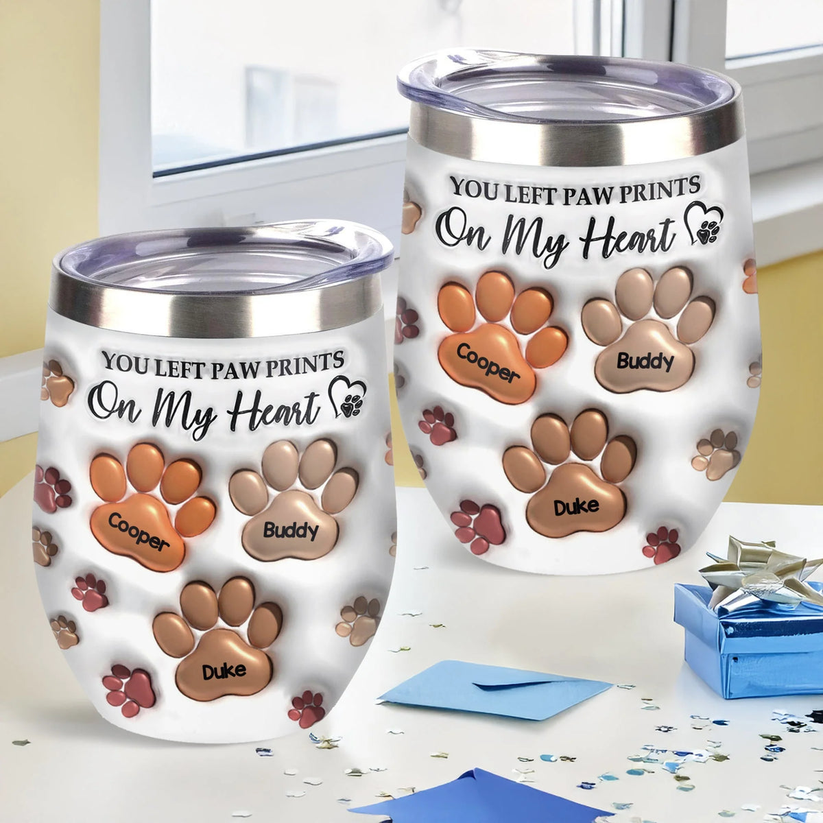 "You Left Paw Prints On My Heart" Personalized Wine Tumbler - Keepsake for Dog Lovers