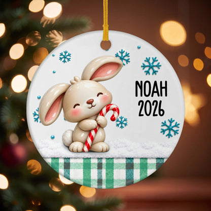 Cute Christmas Animal Ceramic Ornament - Personalized Kids Name Holiday Gift