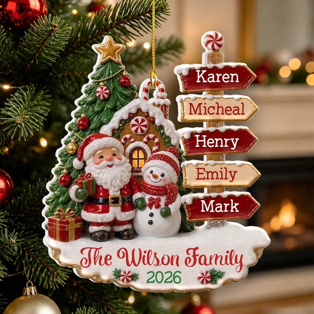 Family Christmas Personalized Wooden Ornament - Custom Name Signpost Keepsake Family Holiday Tree