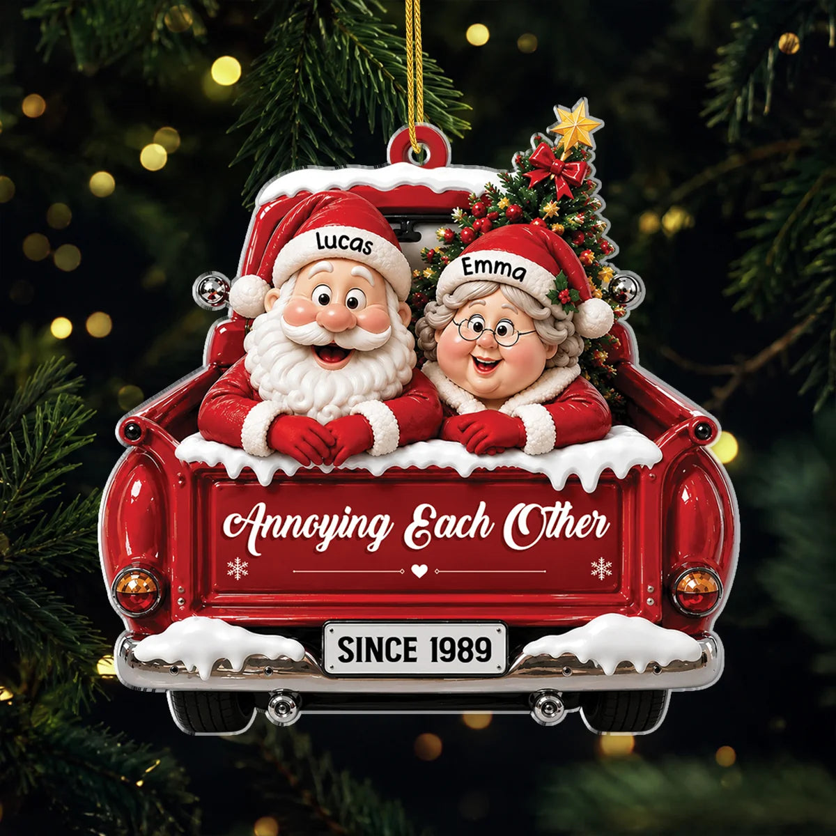 Annoying Each Other Since - Personalized Santa Couple Truck Acrylic Ornament for Couples