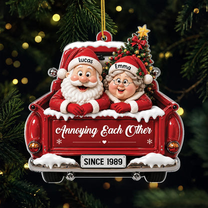 Annoying Each Other Since - Personalized Santa Couple Truck Acrylic Ornament for Couples