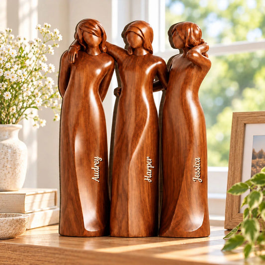 Embracing Figures Personalized Sisters Wooden Block - Sisterhood Keepsake Gift for Best Friends