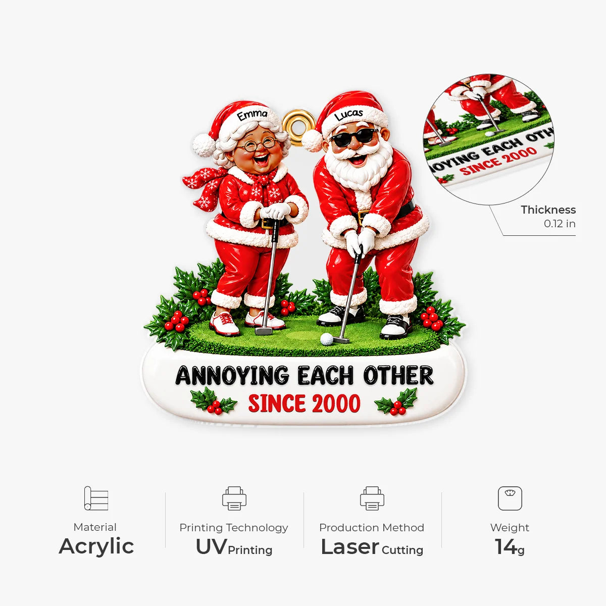 Growing Old Together Personalized Golf Couple Acrylic Ornament - Christmas Gift for Husband Wife