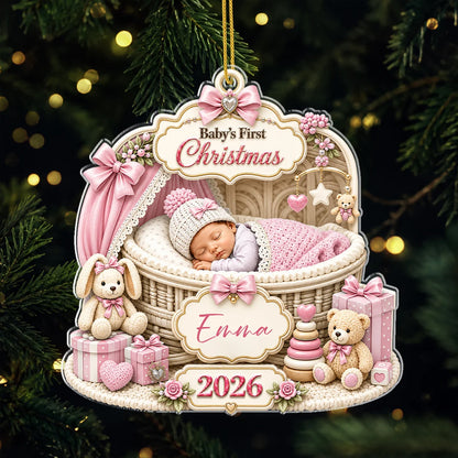 "Baby's First Christmas" Personalized Bassinet Acrylic Ornament - Custom Keepsake for Newborn