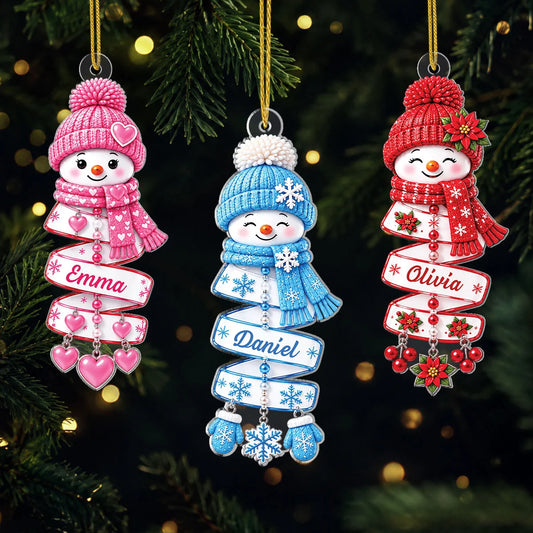 Personalized Cute Snowman Acrylic Ornament - Custom Name Christmas Tree Decor for Kids