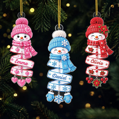 Personalized Cute Snowman Acrylic Ornament - Custom Name Christmas Tree Decor for Kids