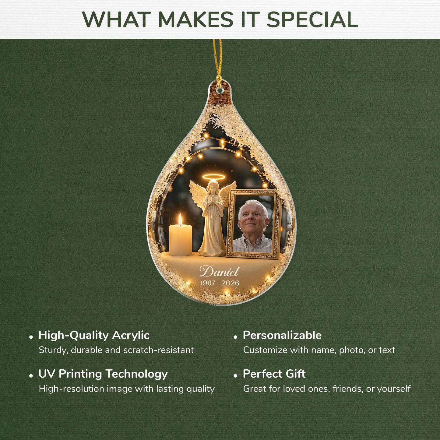 Guardian Angel Photo Memorial Acrylic Ornament - Custom In Loving Memory Remembrance Keepsake Gift