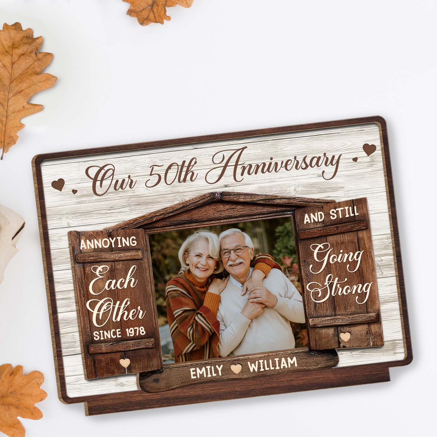 Personalized Anniversary Wood Photo Plaque personalization view for Couples