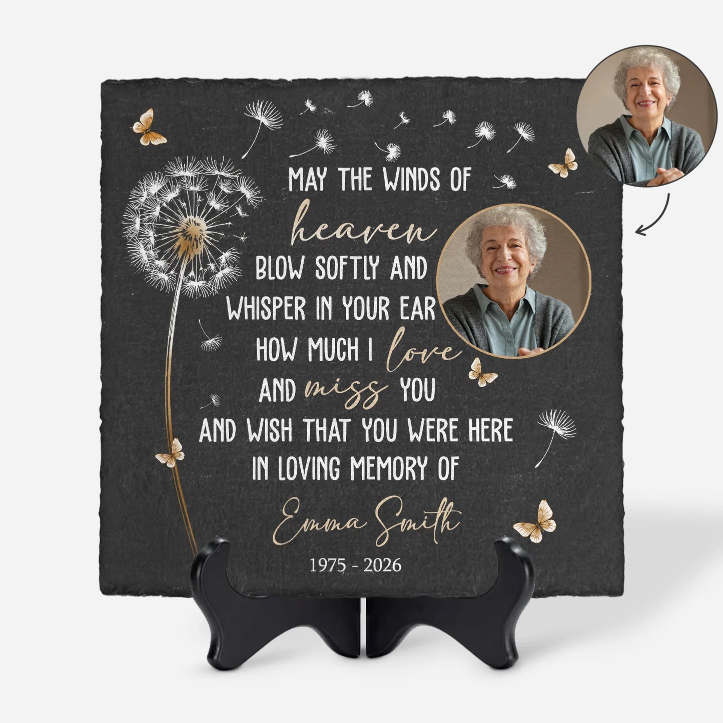"May The Winds Of Heaven Blow Softly" Photo Memorial Garden Stone - Custom Remembrance Plaque