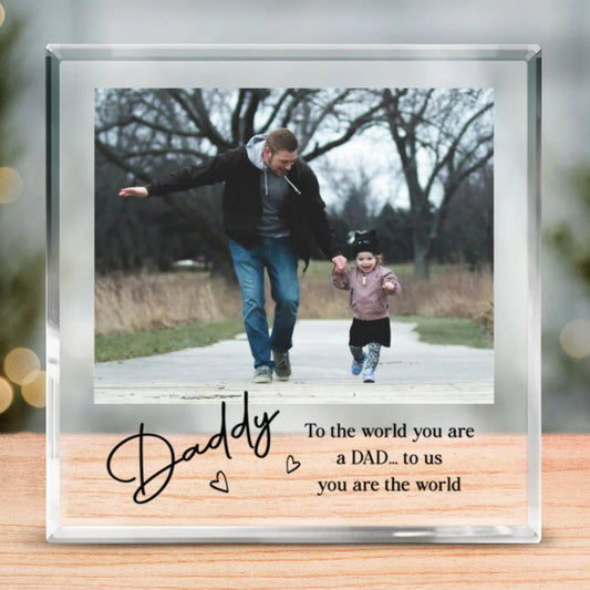 Personalized acrylic block plaque for Dad with custom photo print and quote - perfect Father's Day gift from kids