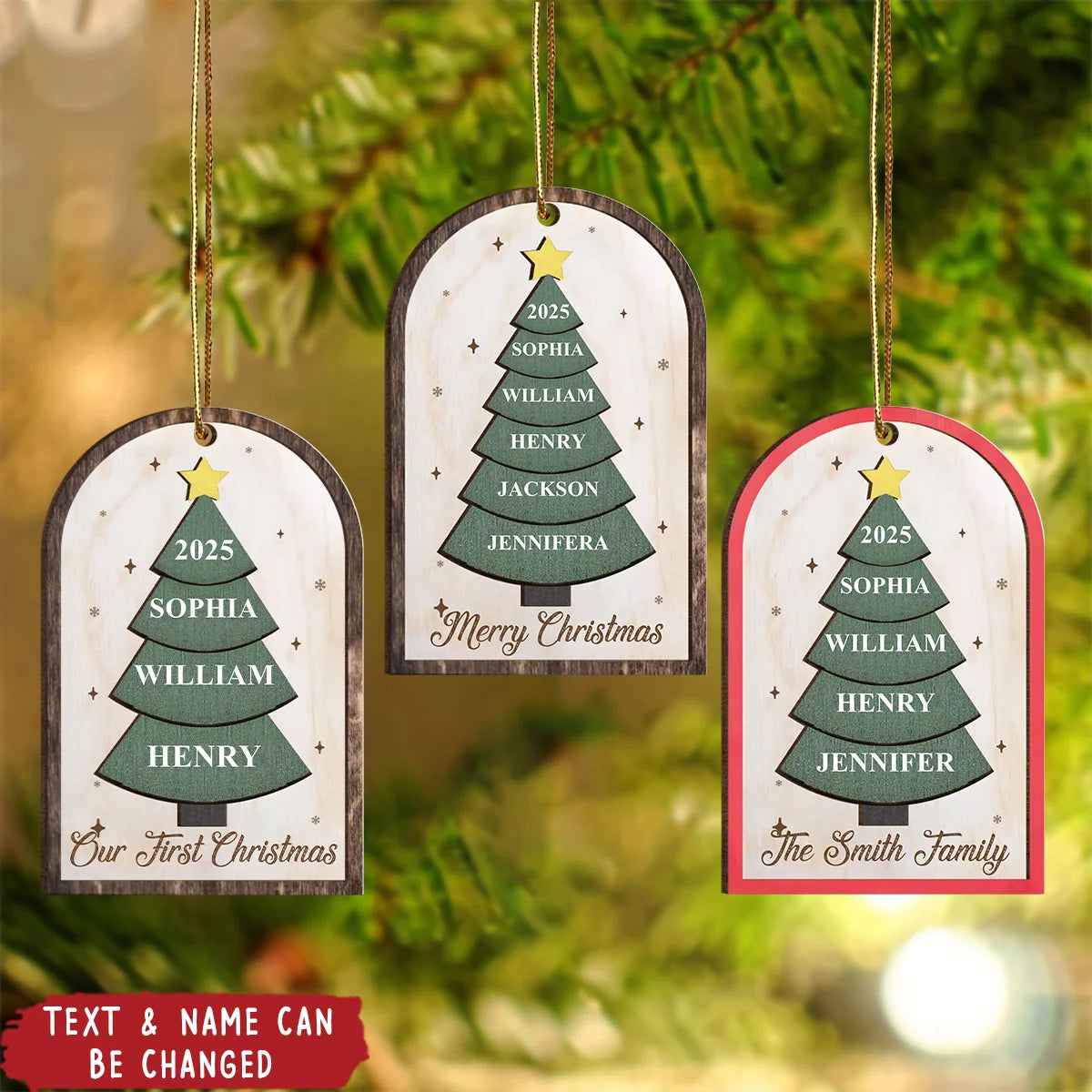Personalized Christmas Tree Family Love Wooden Ornament - Custom Holiday Keepsake