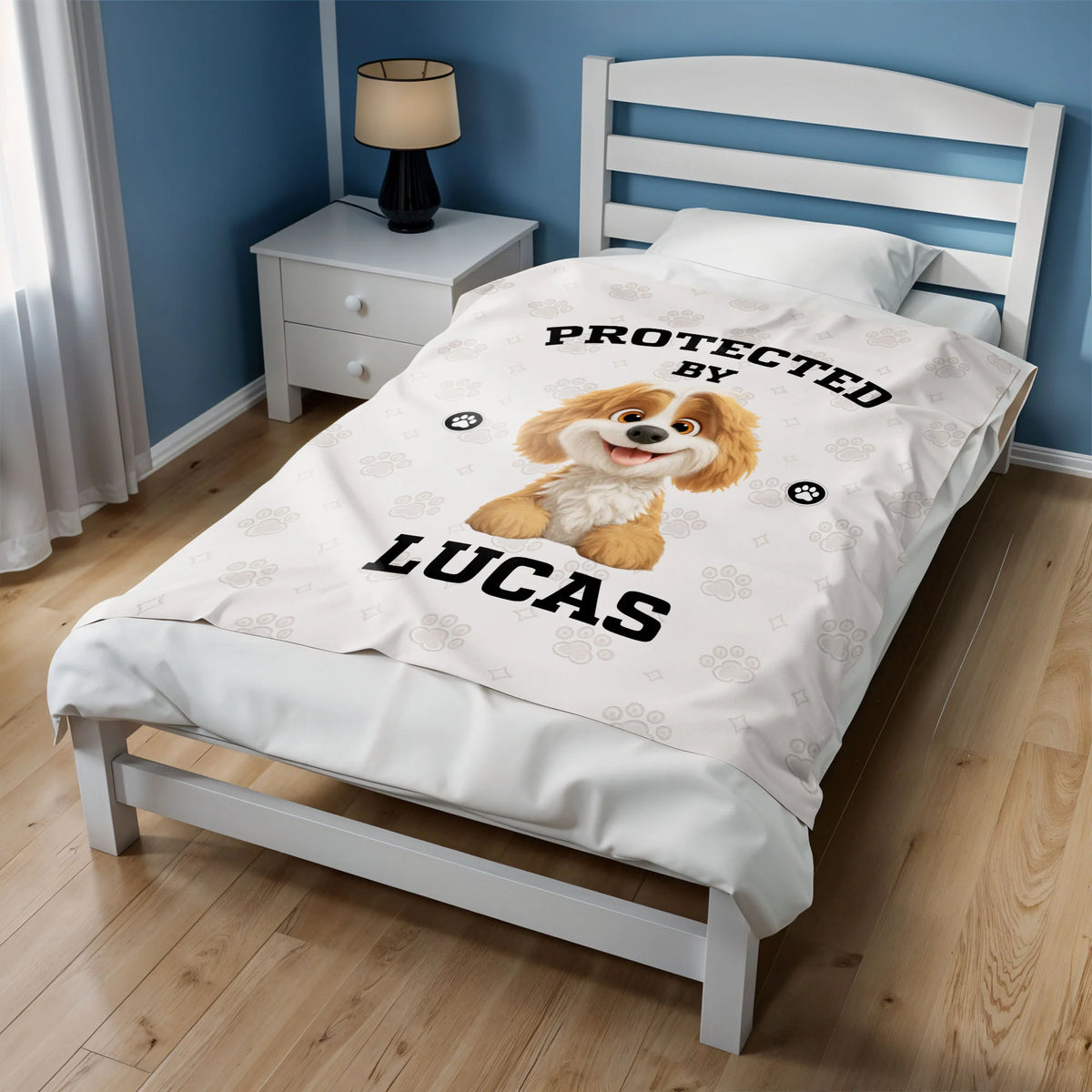 Protected By, Cute Dog And Paw Prints
