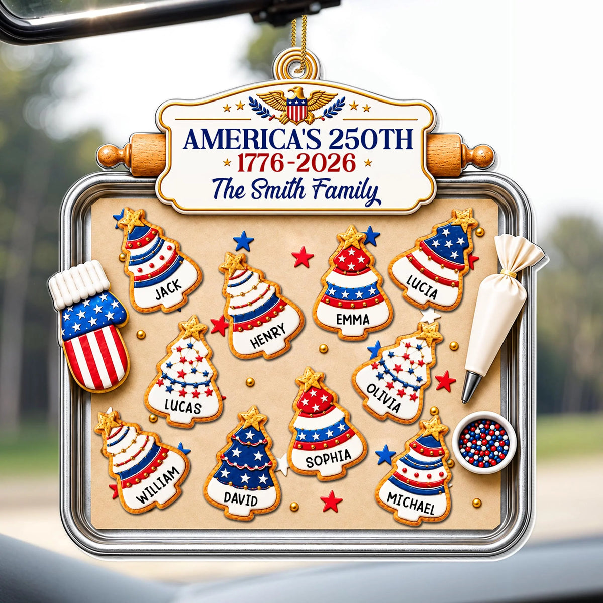 America's 250th Christmas Tree Cookies Personalized Acrylic Ornament - Holiday Keepsake for Family