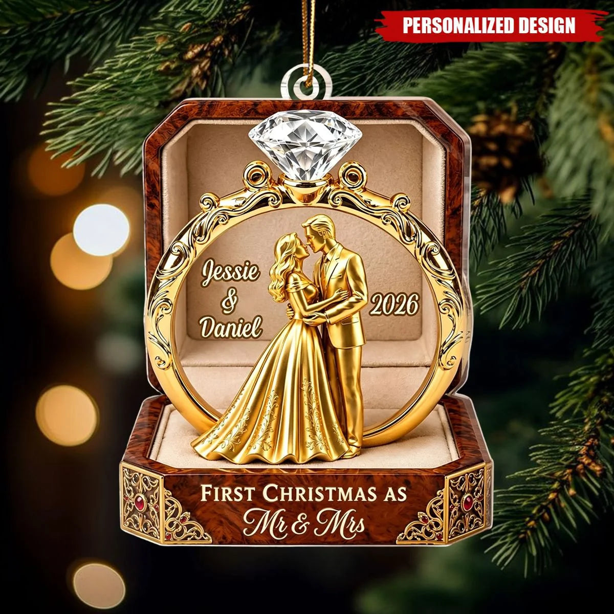 "First Christmas As Mr & Mrs" Personalized Acrylic Ornament for Couples - Custom Newlywed Wedding Keepsake Gift