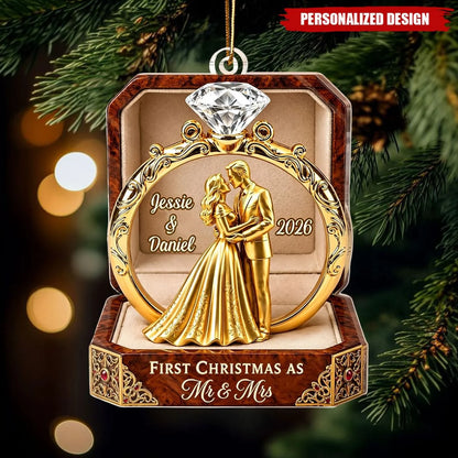 "First Christmas As Mr & Mrs" Personalized Acrylic Ornament for Couples - Custom Newlywed Wedding Keepsake Gift