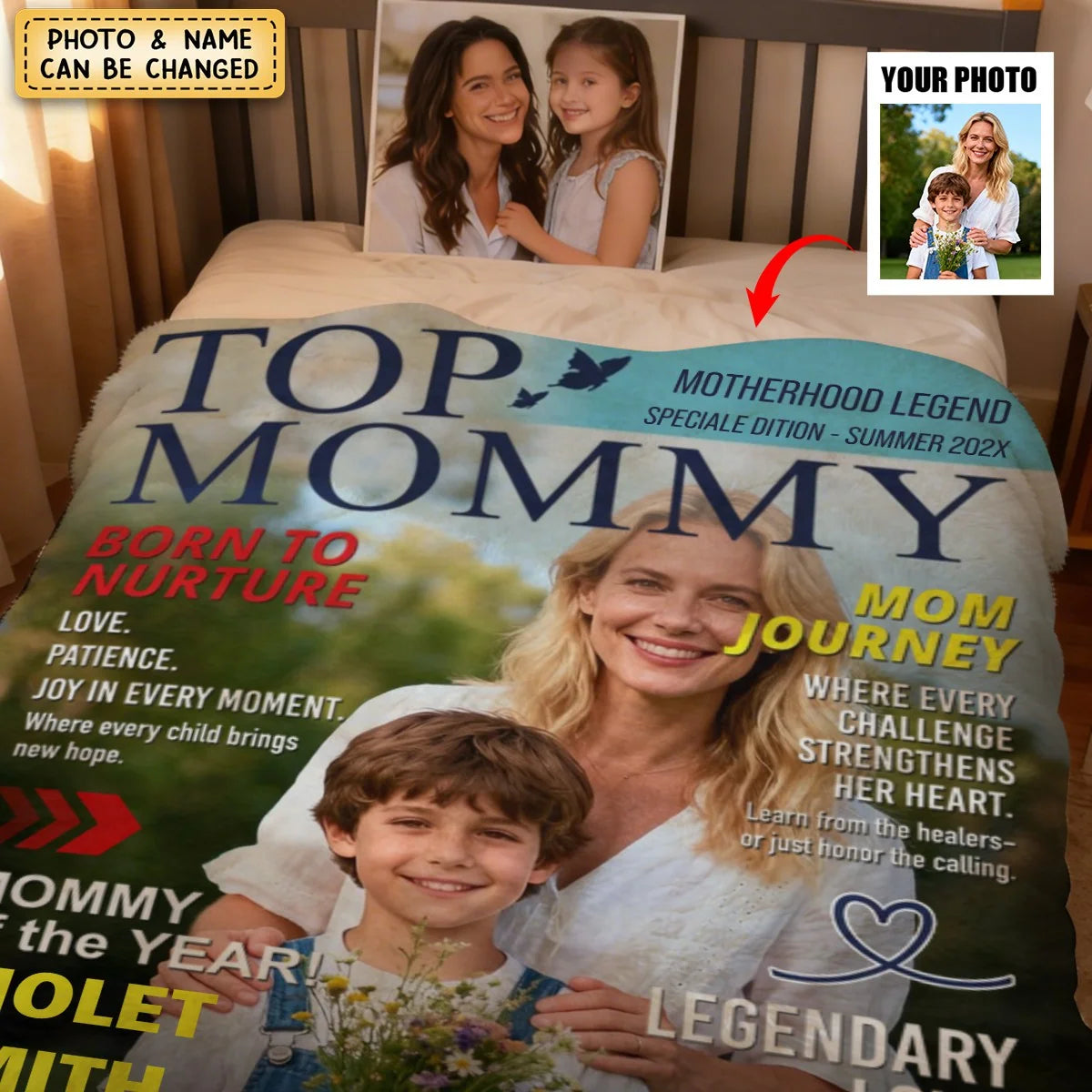 Personalized "Top Mommy" Blanket - Custom Photo Keepsake Gift for Mom