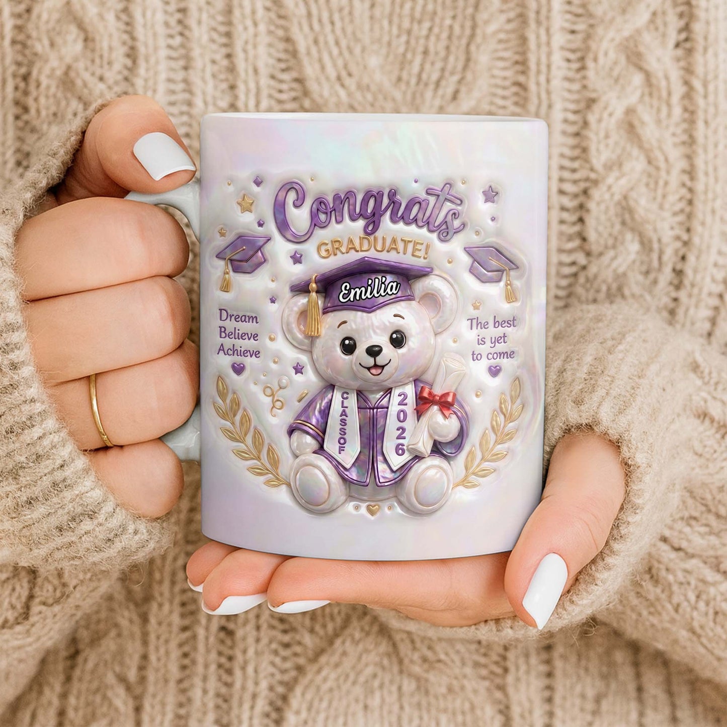 Personalized graduation mug for granddaughter featuring a cute graduation bear with class of 2026 quote from Grandma image 9