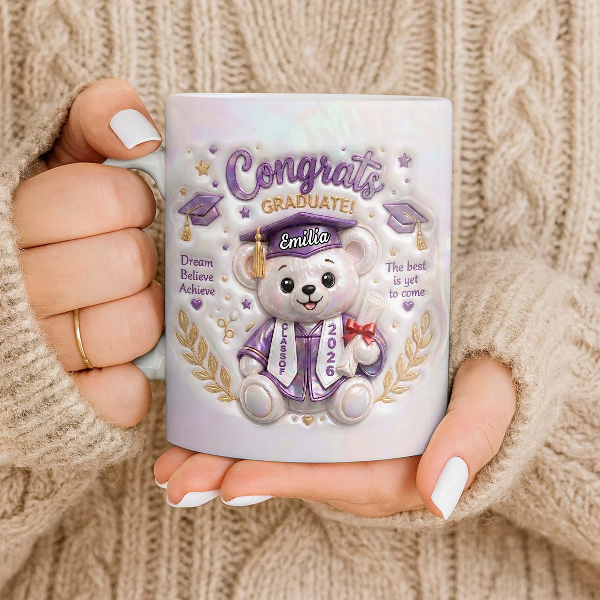 Personalized graduation mug for granddaughter featuring a cute graduation bear with class of 2026 quote from Grandma image 9